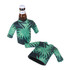 A drink bottle cooler in green with a tropical leaf design, featuring long sleeves and a logo.