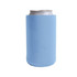A drink bottle holder in light blue, designed to fit standard cans, featuring a simple, smooth finish and a logo.