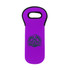 A drink bottle cooler in vibrant purple with a handle and a black logo on the front.