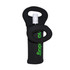 A drink bottle cooler featuring a black neoprene exterior and green branding, designed for a single wine bottle.