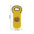 A drink bottle cooler in bright yellow with a handle and a logo. Fits a single bottle.