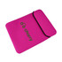 A pink tablet PC bag with a black trim and a logo on the front.
