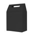 A black die cut handle bag, measuring 135x200x75mm, featuring a simple design and a handle for easy carrying. A black die cut handle bag, measuring 135x200x75mm, featuring a simple design and a handle for easy carrying.