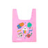 A pink reusable foldaway shopping bag featuring colourful designs with playful characters and a logo. A pink reusable foldaway shopping bag featuring colourful designs with playful characters and a logo.