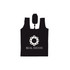 A compact, foldable shopping tote bag in black with a logo design on the front. A compact, foldable shopping tote bag in black with a logo design on the front.