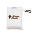 A white foldaway shopping bag with a clip, featuring a logo on the front. A white foldaway shopping bag with a clip, featuring a logo on the front.