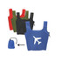 A set of foldaway shopping tote bags in blue, black, green, and red, with one bag folded into a compact shape. A set of foldaway shopping tote bags in blue, black, green, and red, with one bag folded into a compact shape.