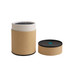 Small kraft paper cylinders with a black lid, featuring a smooth, natural finish and a contrasting inner liner.