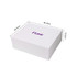 A large white foldable magnetic box with dimensions displayed. It features a logo on the top surface. A large white foldable magnetic box with dimensions displayed. It features a logo on the top surface.