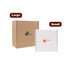 Two shipping boxes are displayed: a large brown box and a small white box with a logo. Two shipping boxes are displayed: a large brown box and a small white box with a logo.