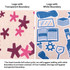 A cotton mesh produce bag featuring a pattern of blue and maroon illustrations, with logos displayed on two backgrounds. A cotton mesh produce bag featuring a pattern of blue and maroon illustrations, with logos displayed on two backgrounds.