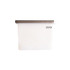 A silicone reusable storage pouch in transparent white with a brown lid, featuring a brand logo.