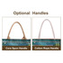 Two optional handles for a tote bag: one in core spun material and the other in cotton rope, displayed in varying styles. Two optional handles for a tote bag: one in core spun material and the other in cotton rope, displayed in varying styles.