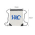 A clear PVC drawstring bag with black edges and a logo, measuring 33cm by 43cm.