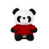 A panda plush toy wearing a red shirt, featuring soft white and black fur with large round eyes.