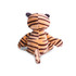 A plush toy in the shape of a tiger, featuring orange fur with black stripes and a friendly expression.