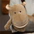 A plush hippopotamus hand puppet in a light brown colour, featuring black eyes and soft fabric.