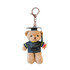 A plush bear keyring dressed in a black graduation gown and mortarboard, holding a diploma. Features a silver clip.