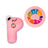 A plush toy shaped like the letter "P" in pink, featuring a small logo. Soft and cuddly design.