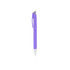 A plastic pen in purple with a silver tip and clip, featuring a logo on the body.