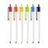 A collection of pens with creamy white barrels and colourful caps in red, orange, yellow, green, blue, and black.