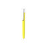 A plastic pen with a bright yellow barrel and creamy white cap, featuring a clip and a branding logo.