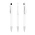 A set of three creamy white plastic pens with silver accents and a clip. The pens have a sleek, modern design.
