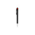 A black barrel pen with a clip and a red dot on the top, featuring a silver tip. It has a logo on the barrel.