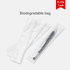A black aluminum gel pen displayed in a biodegradable bag, alongside two empty bags. The product has a logo.
