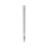 A silver pen with a spray finish and a black tip. The pen features a sleek, modern design and includes branding.