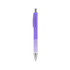 A plastic pen with a colourful purple barrel and silver tip, featuring a clip and logo. A plastic pen with a colourful purple barrel and silver tip, featuring a clip and logo.