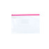 A transparent A4 file bag with a pink zipper. It features a clear exterior and a simple design.