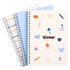 A B5 full colour wiro binding notebook featuring various colourful illustrations on a cream cover and blue pages.