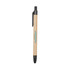 A pen with a natural wood finish, black accents, and a stylus tip. It features a logo on the surface.