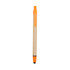 A stylus pen with a brown paper barrel and orange accents, featuring a touch head for screen use.