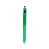 A green stylus ball pen with a mobile holder. It features a sleek design and has a silver tip.
