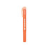 An orange highlighter crayon with a clear cap and textured grip, featuring a logo on the body. An orange highlighter crayon with a clear cap and textured grip, featuring a logo on the body.