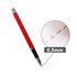 A red aluminium gel pen with a black tip, showcasing a fine 0.5mm writing line. Features a logo on the barrel.