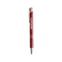 A red aluminum click pen with a silver trim and a logo on the barrel.