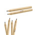 Two short grey-lead pencils without erasers, made of natural wood, featuring branding on the sides.