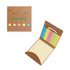 A mini sticky notes and flag set in a brown holder, featuring assorted colours: pink, blue, yellow, and green.