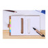 A 2 in 1 sticky notes holder in brown with colourful sticky notes, a pen, and a pencil on a clean desk surface.