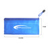A blue zippered pouch with a mesh design, featuring a logo and measuring 23.5 cm by 11 cm.