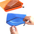 A5 zippered pouch bag in orange and blue, featuring a mesh pocket and a sleek design. Includes a logo.