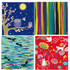 Four colourful microfibre lens cloths feature various designs: owls on a tree, abstract stripes, a water scene, and floral patterns.