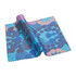 A microfibre lens cloth in shades of blue, featuring a vibrant pattern of circles and floral designs.