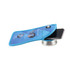 A lockable phone pouch in blue with a suction base and a smartphone inserted inside. It features a logo.