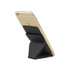 A black PU phone stand card holder supporting a gold smartphone, ideal for holding cards and providing a viewing angle.
