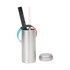 A silver metal cylinder tin canister with a lid, holding colourful straws and pens. Includes a logo. A silver metal cylinder tin canister with a lid, holding colourful straws and pens. Includes a logo.