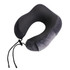 A grey memory foam U-shaped travel pillow with a textured finish and adjustable cord.
